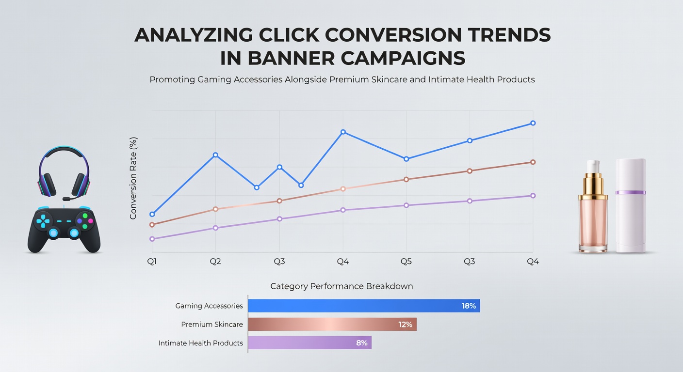Visualization of banner ad performance metrics across gaming accessories, skincare, and intimate health product categories