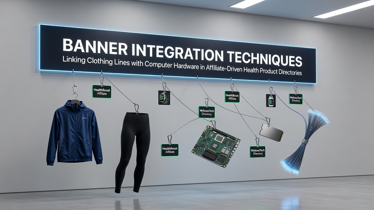 Banner integration example showing clothing and hardware product links in a health directory interface