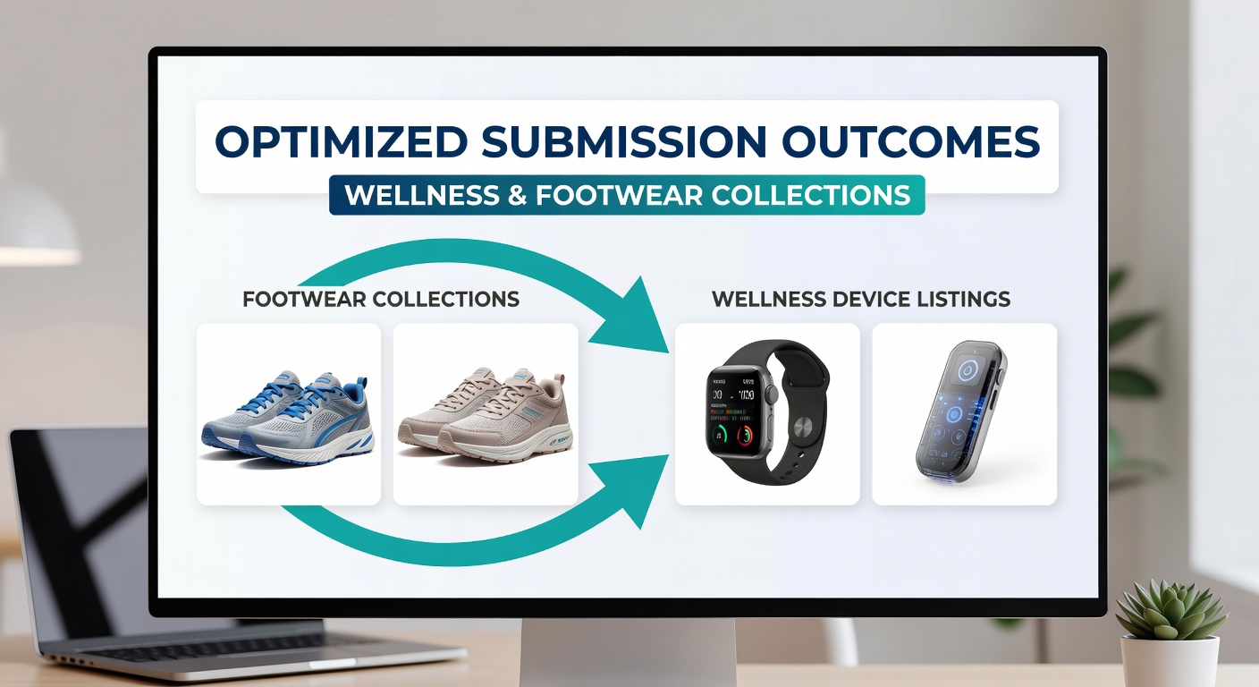 Banner placement example showing footwear collection linked to wellness devices on a product listing platform