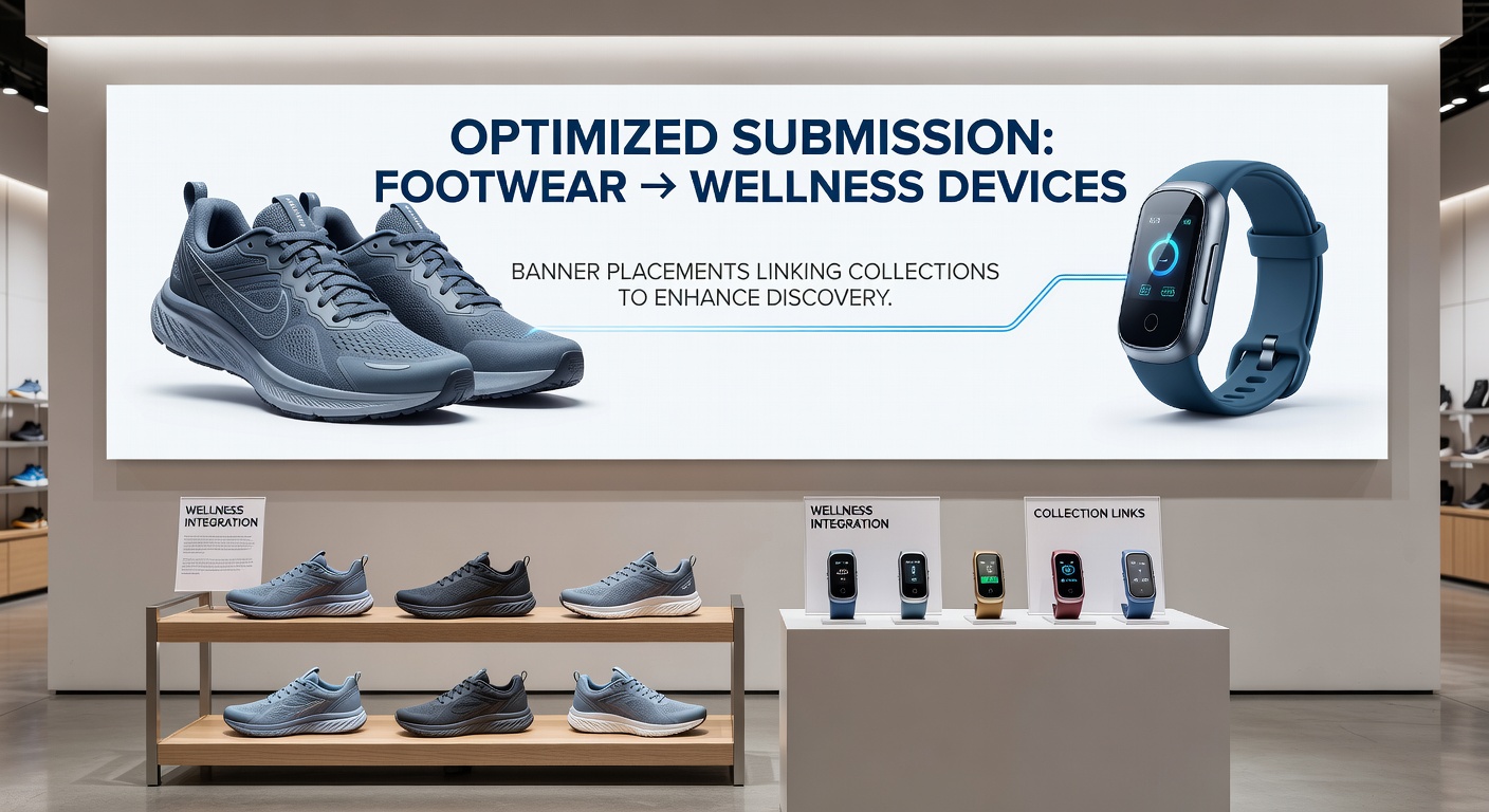 Wellness device listings displayed alongside footwear banners in an optimized submission interface