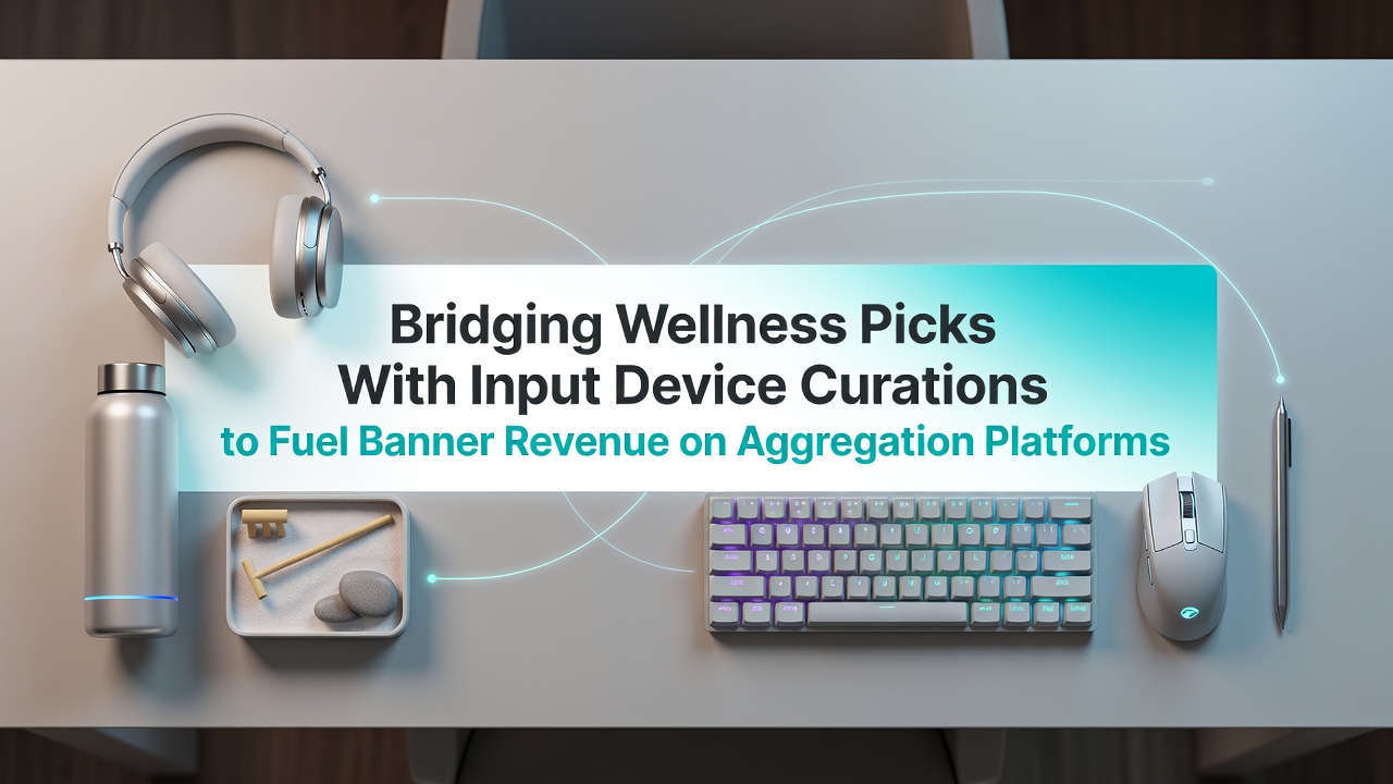 Aggregation platform interface showing wellness product cards alongside ergonomic input device listings with banner ad placements