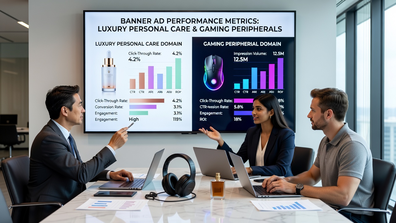 Comparative charts of banner metrics between personal care products and gaming hardware