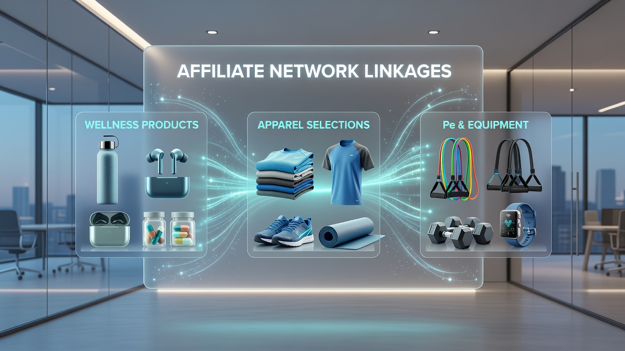 Illustration of banner placements integrated with wellness apparel and hardware curation flows