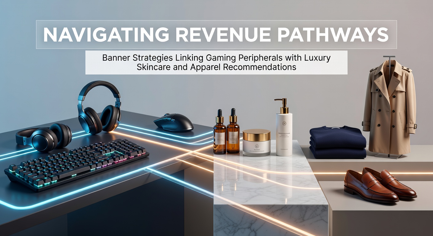 Banner ad integration showing gaming peripherals alongside luxury skincare and apparel products on a digital platform