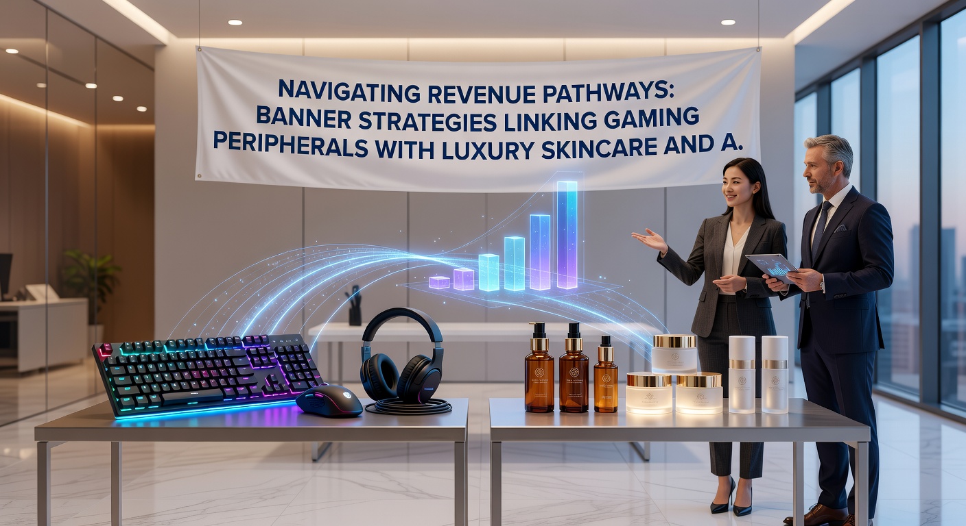 Detailed view of cross-promotional banner displaying gaming equipment next to premium skincare and clothing items