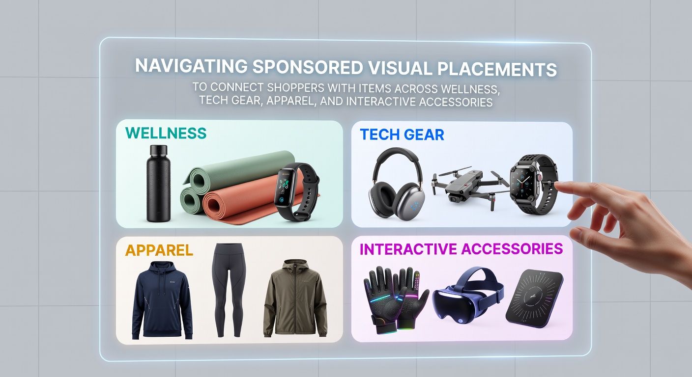 Visual representation of sponsored product placements across wellness, tech, apparel and accessory categories on digital platforms