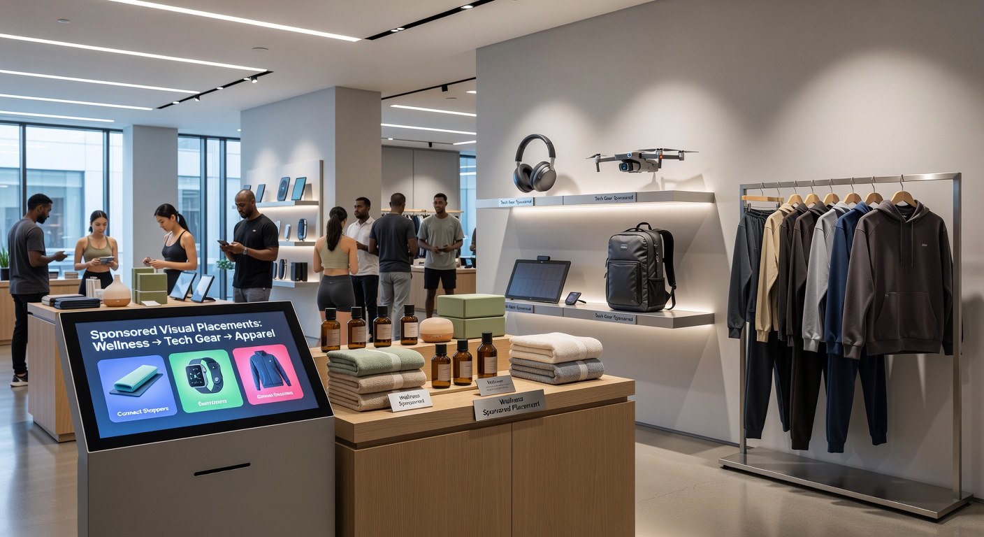 Example of mid-article sponsored visual placement showing tech gear alongside apparel items on a retail interface