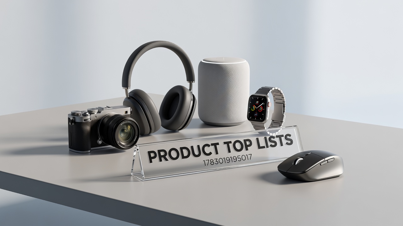 Overview of product top lists displayed on a digital dashboard with multiple category rankings