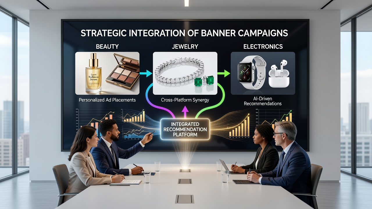 Detailed view of banner placements linking jewelry recommendations with electronics accessories on a unified platform interface