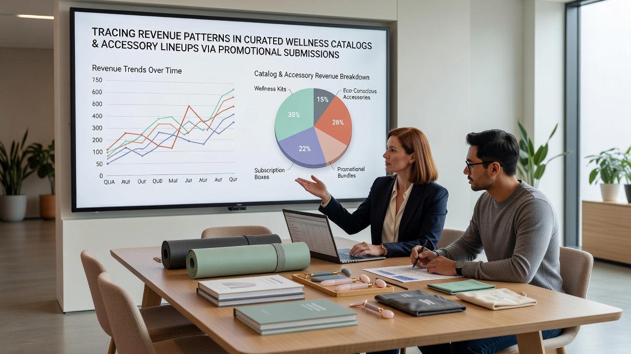 Detailed view of promotional submission network analytics dashboard displaying revenue attribution graphs for wellness accessories
