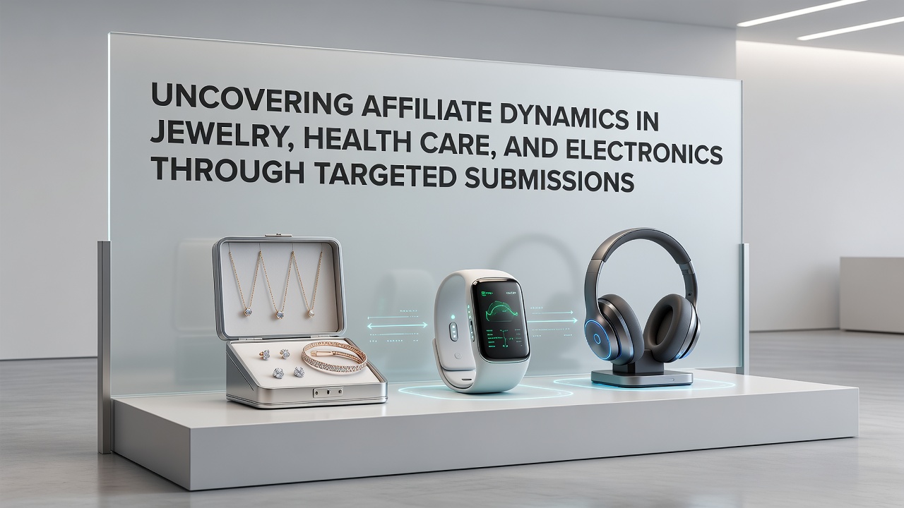 Affiliate submission process overview for product categories including jewelry, healthcare, and electronics