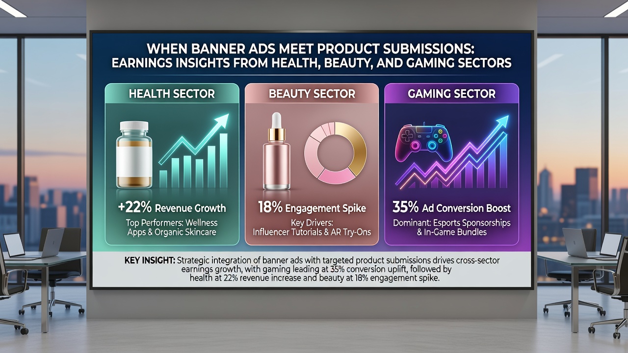 Gaming product submissions paired with banner advertisements showing earnings metrics